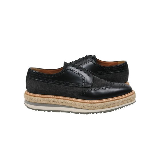 Prada Mens Wingtip Platform Espadrille Brogues US9 P8 Blue Denim Black Leather - Picture 4 of 8